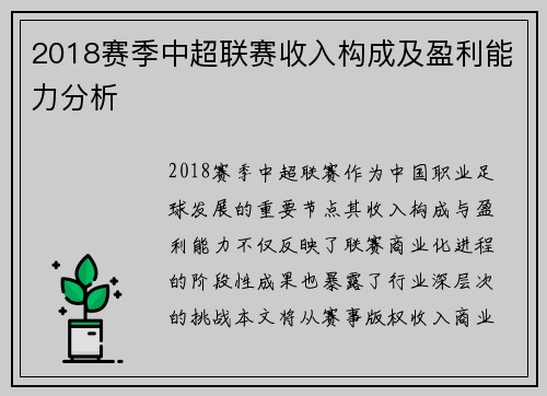 2018赛季中超联赛收入构成及盈利能力分析